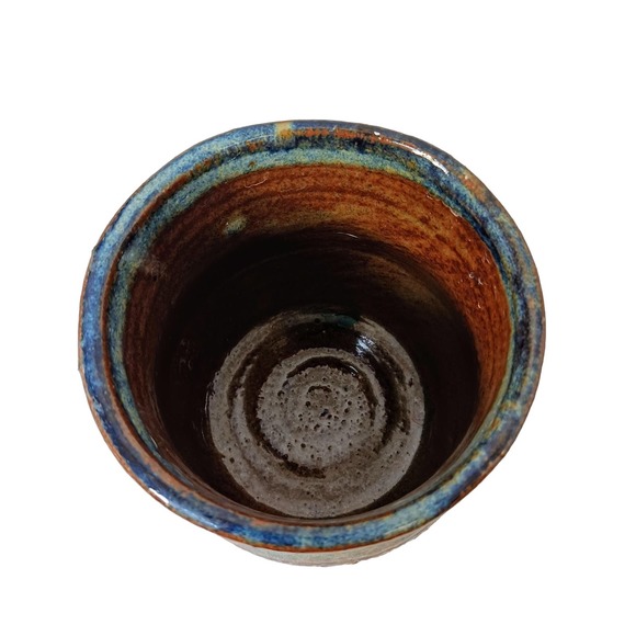 Vintage Art Pottery Office Desk Pencil Holder Tropical Turquise Earthy Glazed - Picture 6 of 10